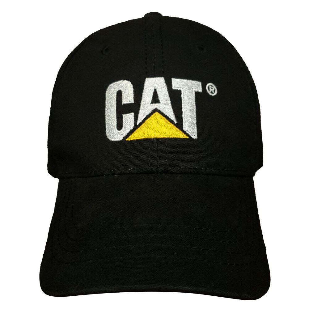 CAT Machinery Dad Hat‎ Cap Black Canvas Strapback w/ Metal Clasp Adjustable New